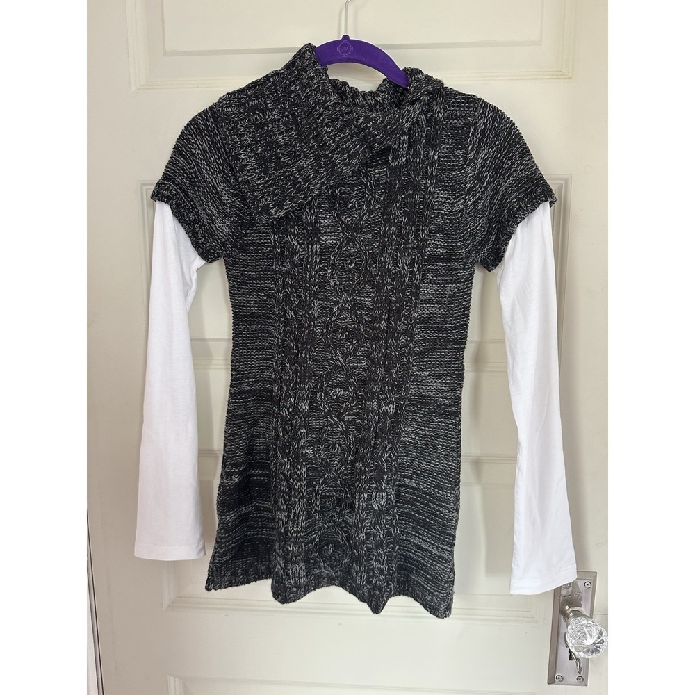 2011 Y2K Energie Girls Sweater Tunic Sz Large‎ Gray White Long Sleeves
